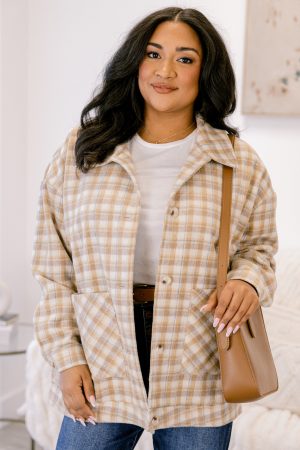 Can't Be Rushed Jacket, Brown Plaid