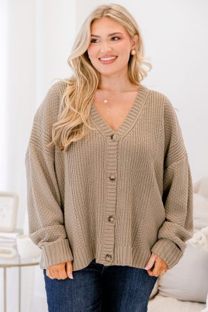 Crisp Evenings Cardigan, Taupe-Gray
