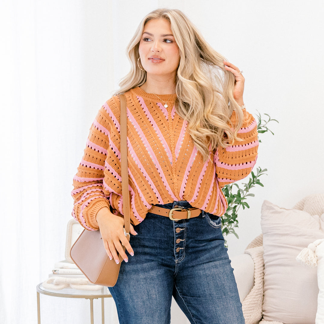 Hometown Memories Sweater, Brown-Pink - Image 7