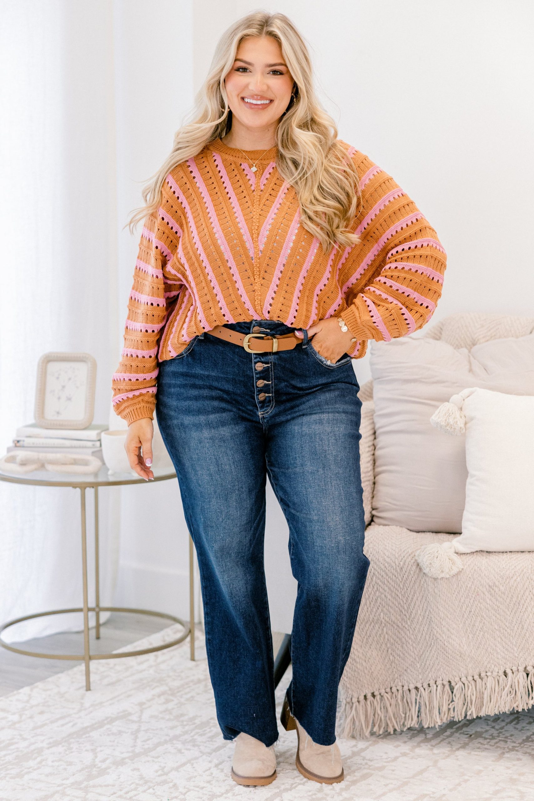 Hometown Memories Sweater, Brown-Pink - Image 2