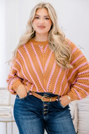 Hometown Memories Sweater, Brown-Pink