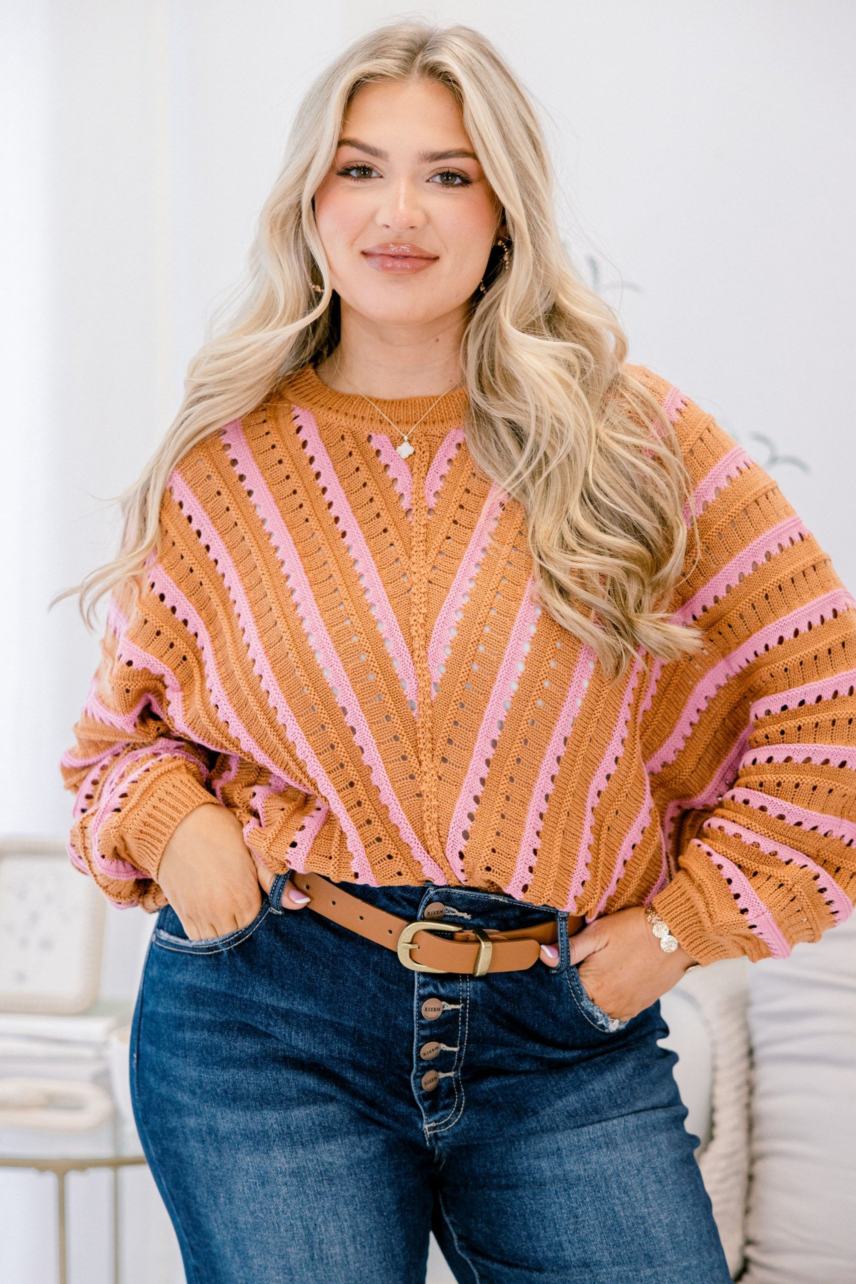 Hometown Memories Sweater, Brown-Pink