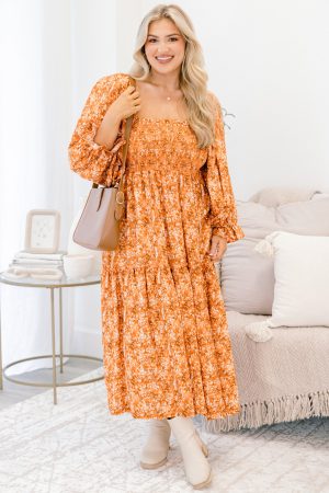 Positive Passions Dress, Orange Floral