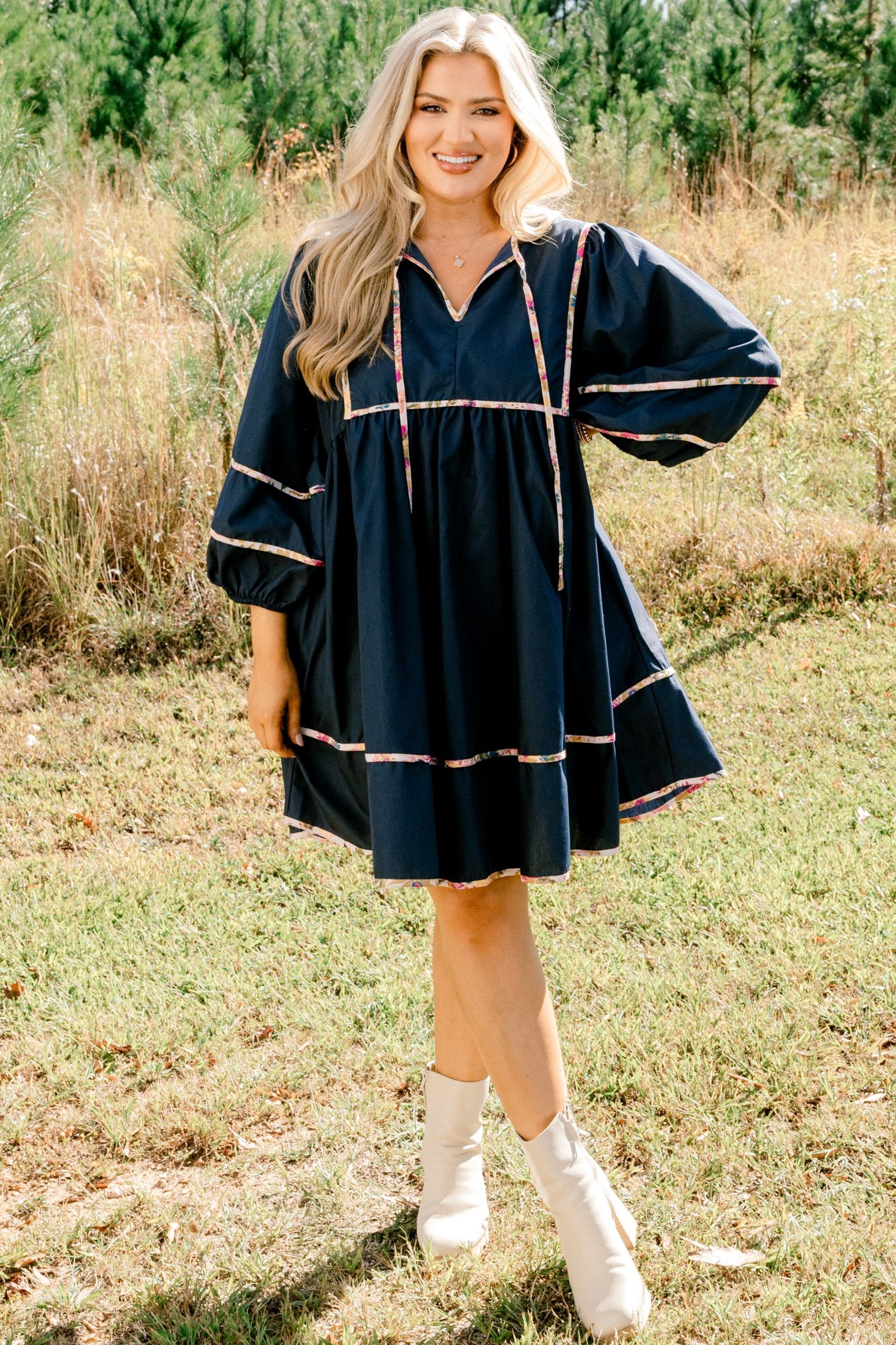 Stuck In Your Ways Dress, Navy Blue - Image 3